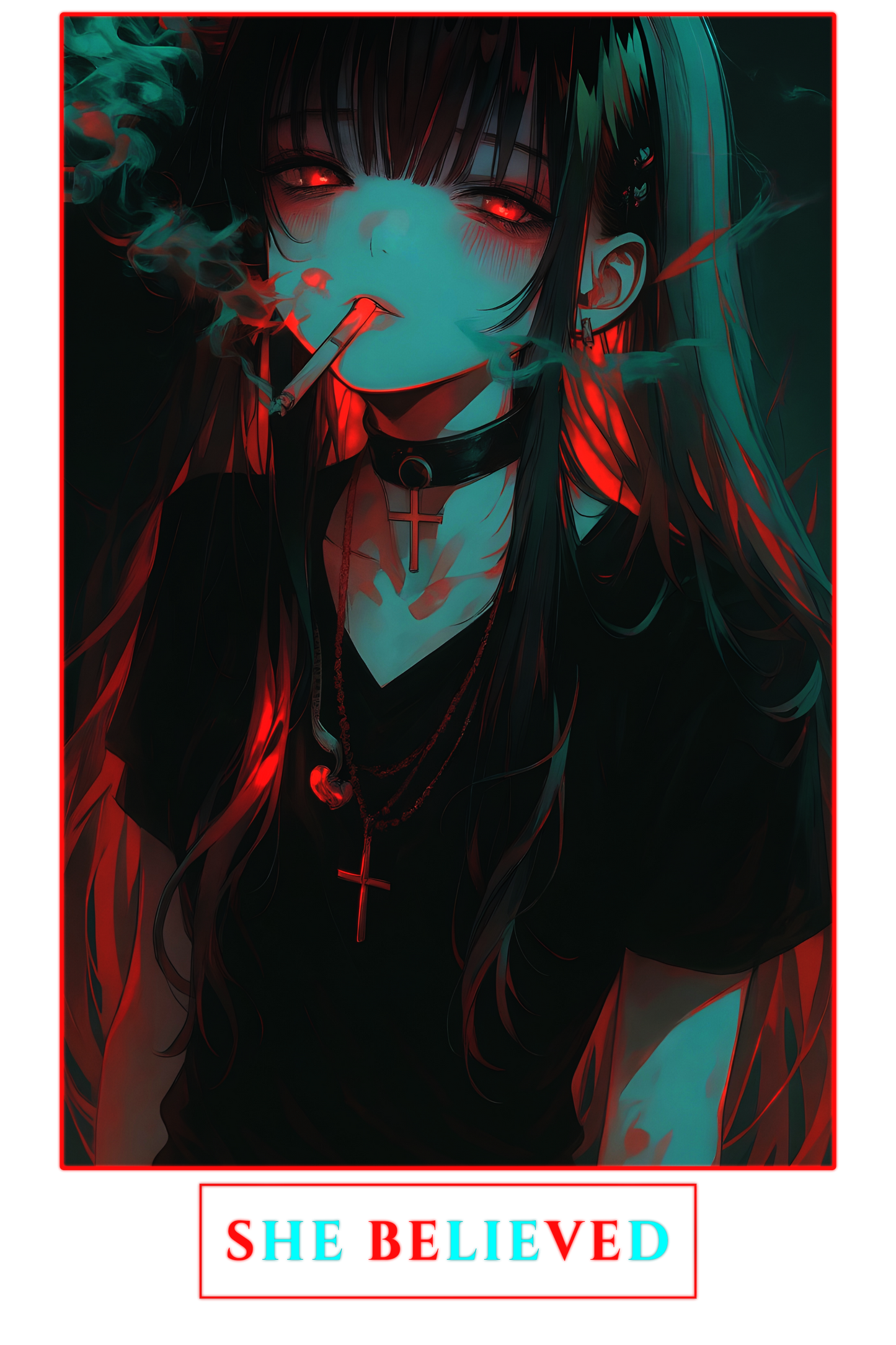 She Believed He Lied Gothic Hoodie - Red Anime Art | AkumaCanvas